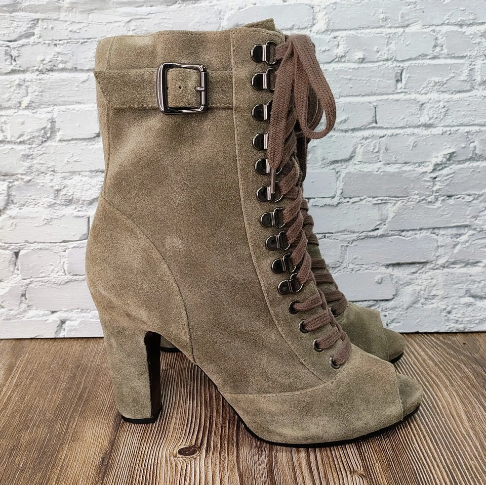 SAM EDELMAN Brown Belmont Peep Toe Lace Up Zip Ankle Booties US 9 *FITS Smaller* - Image 1 of 4