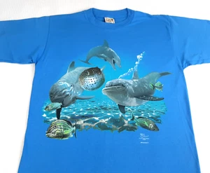 Vintage Wild Cotton Brian Kalt Shirt Size Large Whale Dolphin Ocean Made in USA - Picture 1 of 14