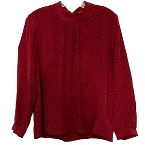 Amour Vert Small Red and Black Geo Print Secretary Blouse Top 100% Silk O2 - Picture 1 of 5