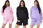 Ladies Long Sleeve Round Neck Sweatshirt And Shorts Wear 2 Pieces Co-Ord Set