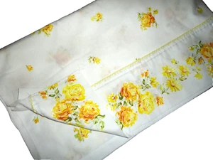 VINTAGE PENNEY FASHION MANOR YELLOW LEMON FLORAL BORDER FULL FLAT SHEET 80X92 - Picture 1 of 8