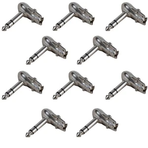 10 x ESTÉREO 6.35 Conector Conector Plano de Metal 1/4" Pulgada Ángulo Recto 90 Grados - Imagen 1 de 3