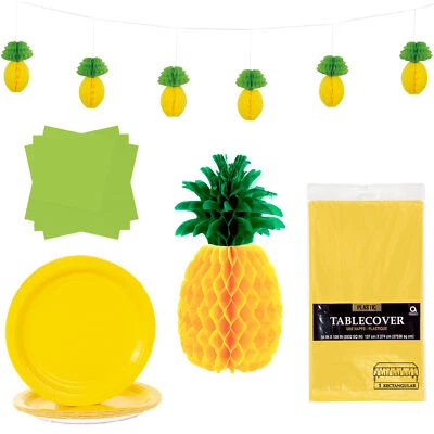 Piña Verano Fiesta Platos Servilletas Mantel y Kit de Decoración, Amarillo Verde Foto 1 de 4