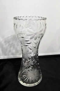 JARRÓN FLOR CRISTAL CORTE VINTAGE TRANSPARENTE DISEÑO INTRINCADO VIDRIO GRANDE COLECCIONABLE - Imagen 1 de 13