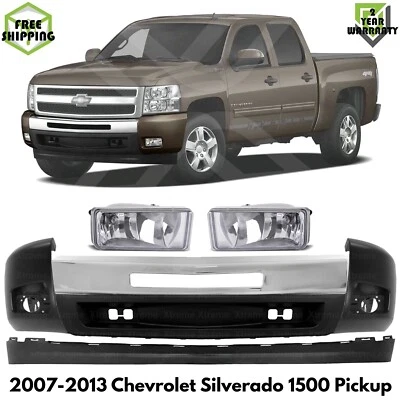 Front Bumper Chrome Kit With Lights Pair For 2007-2013 Chevrolet Silverado 1500 Foto 1 de 4