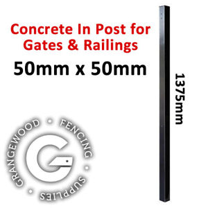 Black Wrought Iron 1375mm x 50mm x 50mm Metal Support Post for Gates & Railings