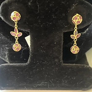 VINTAGE 14K YELLOW GOLD Natural, RUBY DANGLE EARRINGS - Picture 1 of 11