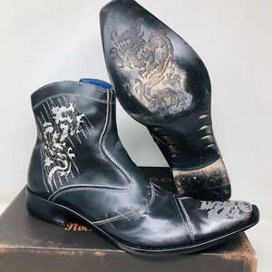 Mark Nason TRAXX Dragon Rock Lives Black Ankle Boots Men US 10.5 Made In Italy - Picture 1 of 12