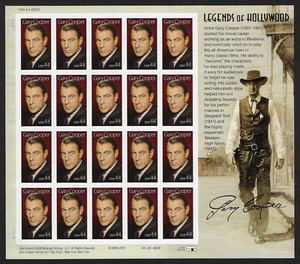 US Stamps — Full Pane of 20 — 2009, Lengends of Hollywood / Gary Cooper #4421 MH - Picture 1 of 2