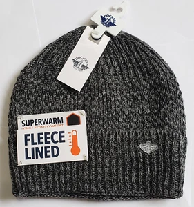 Dockers Men's Fleece Beanie Hat Lined Black Gray Logo Super Warm Comfort MSRP$28 - Picture 1 of 8