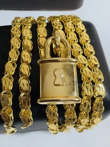 Pure 18K 750 Fine Real Gold 17.5”/18” long Padlock Damascus Necklace 5mm 13.7g - Picture 1 of 24