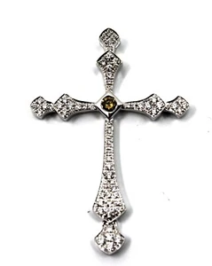 18k Solid White Gold Cross Pendant  Sz 1.75"in 1.24Tcw - Picture 1 of 14