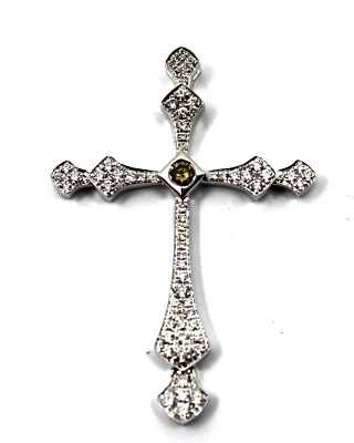 18k Solid White Gold Cross Pendant  Sz 1.75"in 1.24Tcw - Image 1 of 4
