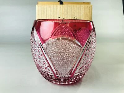 Y7065 FLOWER VASE Glass Edo Kiriko signed box Japan ikebana floral arrangement - Image 1 of 4