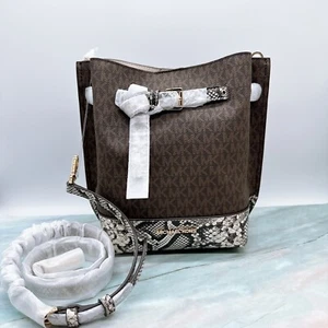 NWT Michael Kors Signature Emilia Small Bucket Bag Brown Signature Multi - Picture 1 of 6