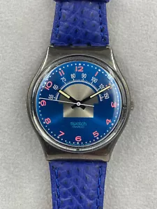 Swatch Watch Blue Tune GX119 leather 34mm 1990 unisex working new batter vintage - Picture 1 of 10