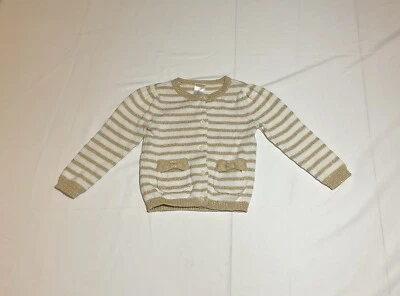 Cárdigan Gymboree Niñas 18-24 Meses Dorado Blanco Rayas Manga Larga Lazos Bolsillos Foto 1 de 4
