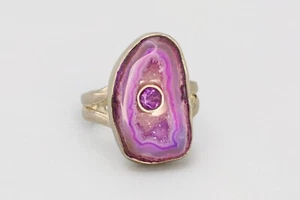 Damenring Größe 8,75, Sterling mit Lavendel Druzy Quarz und facettiertem Amethyst - Bild 1 von 5