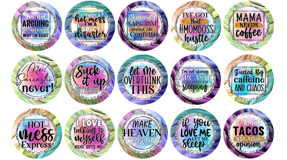 Imagens de tampa de garrafa, imagens de colar, imagens de círculo de 1 em, pré-cortadas, idade adulta1 - Imagem 1 de 1