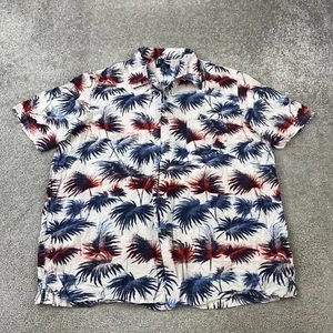 George Button Up Shirt Men's XL Red Blue Palm Tree Tropical Rayon - Picture 1 of 10