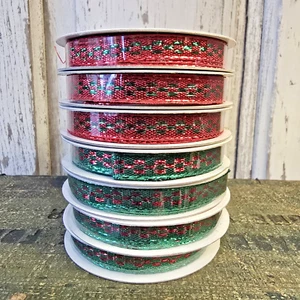 Lot of 6 Celebrate It Christmas Ribbon Red Green Metallic Holiday 3/8" x 9ft NEW - Picture 1 of 3