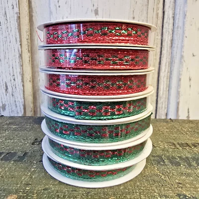 Lot of 6 Celebrate It Christmas Ribbon Red Green Metallic Holiday 3/8" x 9ft NEW - Image 1 of 3