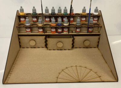 KOLAT CREATIONS Model Makers Workstation. Inc Rack & Drawers for 27mm paints. Tabletop Gaming