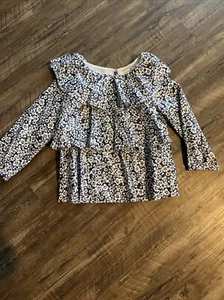 NWT Crewcuts Girls 12 OR 16 Top Blouse Navy White Flower Shimmer - Picture 1 of 3