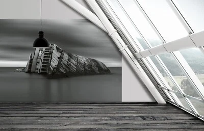 Black & White WALLPAPER wall mural 100x143in HxW ship wreck decor - Image 1 of 4