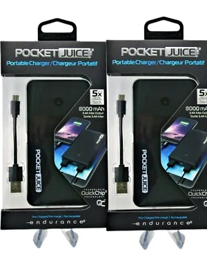 2 Pack Tzumi  8000 mAh PocketJuice Endurance Portable Battery Pack Charger USB - Image 1 of 3