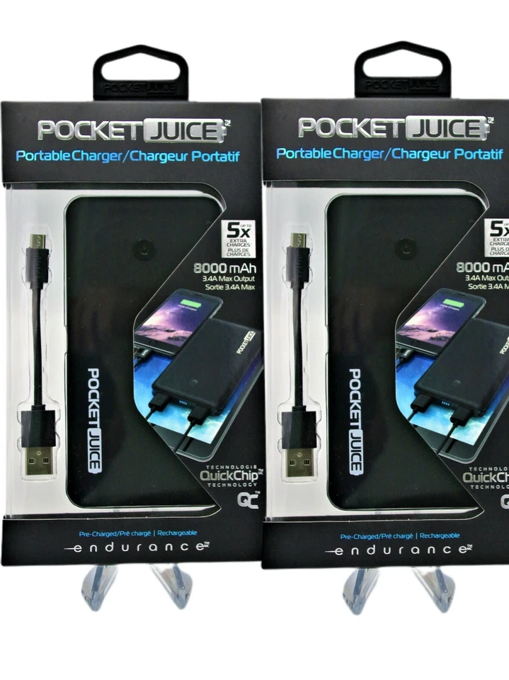 2 Pack Tzumi  8000 mAh PocketJuice Endurance Portable Battery Pack Charger USB - Image 1 of 3