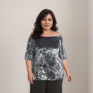 ROCKTHOSECURVES WOMENS TOP BARDOT BLOUSE OFF SHOULDER CRUSHED VELVET PLUS SIZE - Picture 1 of 16