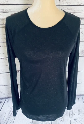 Blusa BCG Para Mujer XL Juniors Negra Brillante Semi Transparente Mangas Largas Cuello Redondo  Foto 1 de 4