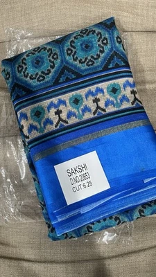 Nueva tela de sari indio sin coser azul Ikat estampado geométrico Foto 1 de 2