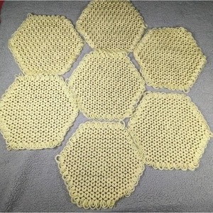 7 Piece Handmade Crochet Doily Set - Table Settings Yellow Brown Vintage - Picture 1 of 17
