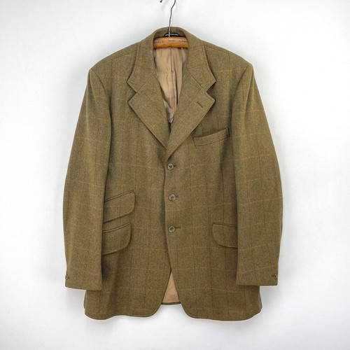 Veste Ratcatcher Tweed Homme 40R – Vert Check, Hacking Jacket, Fabriquée UK