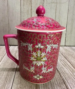 Taza infusora de té longevidad Mun Shou china estilo rosa familiar de colección con tapa rosa - Imagen 1 de 8