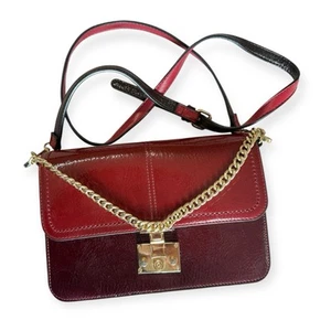 River Island Patent Leather Crossbody Shoulder Bag – Red/Burgundy with Gold - Picture 1 of 14