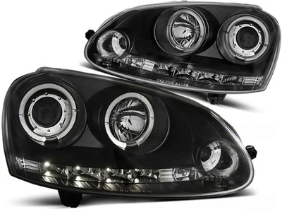 LED Angel Eyes Scheinwerfer für VW Golf 5 03-09 schwarz - Bild 1 von 2