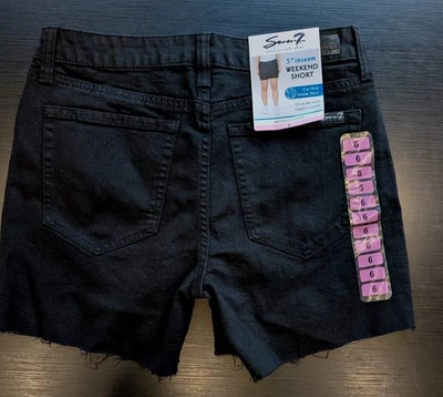 Seven7 Weekend Shorts Women’s Size 6 Black Denim Cut Hem Comfort Stretch NWT - Image 1 of 4