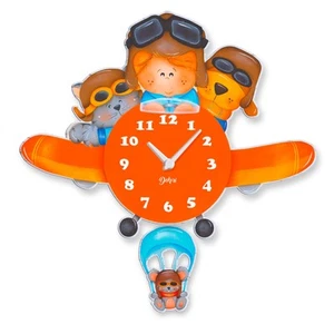 Orologio Pendolo da Parete Muro in Legno Aeroplano Made in Italy Cameretta Bimbi - Imagen 1 de 7