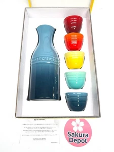 Le Creuset SAKE Set Tokkuri Ochoko Rainbow Color 350ml Carafe and 5 Cups JPN New - Picture 1 of 12