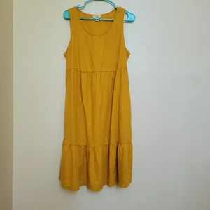 CROFT & BARROW L GOLD YELLOW TIERED SLEEVELESS SWING POCKET LINEN DRESS - Picture 1 of 3
