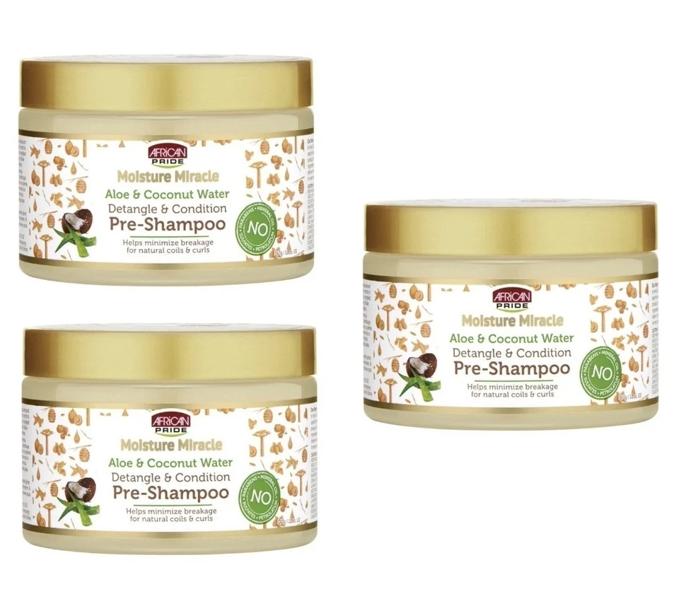 3x African Pride Moisture Miracle Pre-Shampoo Aloe & Coconut Water Detangle 12oz - Image 1 of 1