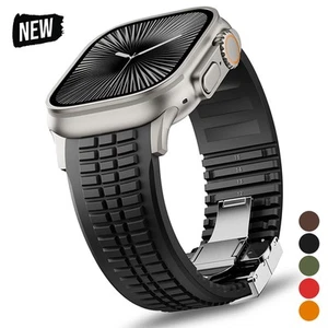 Bracelet silicone métal luxe pour Apple Watch Ultra2 10 9 8 7 6 46/49 mm bracelet sport - Photo 1 sur 24