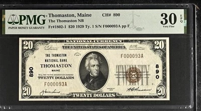 1929 $20 National Thomaston, Maine PMG 30 EPQ Only 11 small size reported, SN 93 - Image 1 of 2