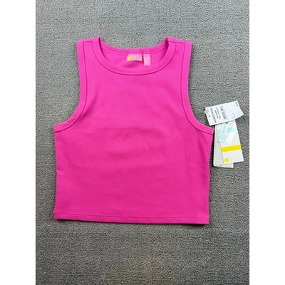Nuevo con etiquetas Camiseta corta acanalada rosa pequeña Zella para mujer sin mangas Athleisure Foto 1 de 4