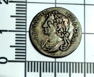 X261: 1677 Charles II Scottish Silver 1/16 Dollar - Lovely Toning - Spink 5624 - Bild 1 von 3
