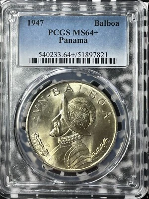 1947 Panama 1 Balboa PCGS MS64+ Lot#G9729 Silver! Choice UNC! - Image 1 of 3