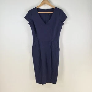 Farage dress womens 8 pencil navy blue short sleeve Vneck corporate work 110134 - Picture 1 of 9